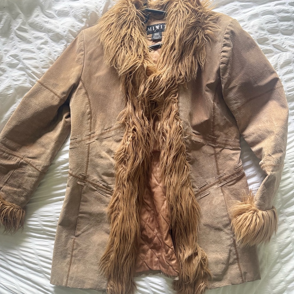 Mixit Women's Brown Penny Lane AlmostFamous Jacket with Faux Fur